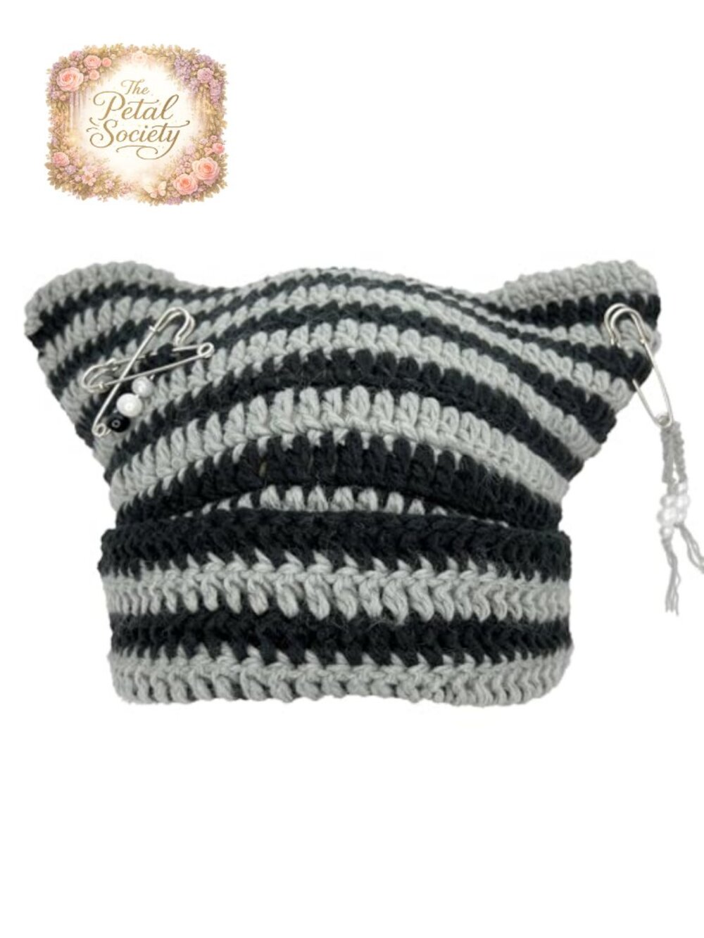 Cat Ear Crochet Beanie Y2K Slouchy Knit Hat with Ears
